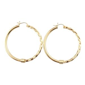 14K Yellow Gold Twisted/ Smooth Hoop Earrings #16139